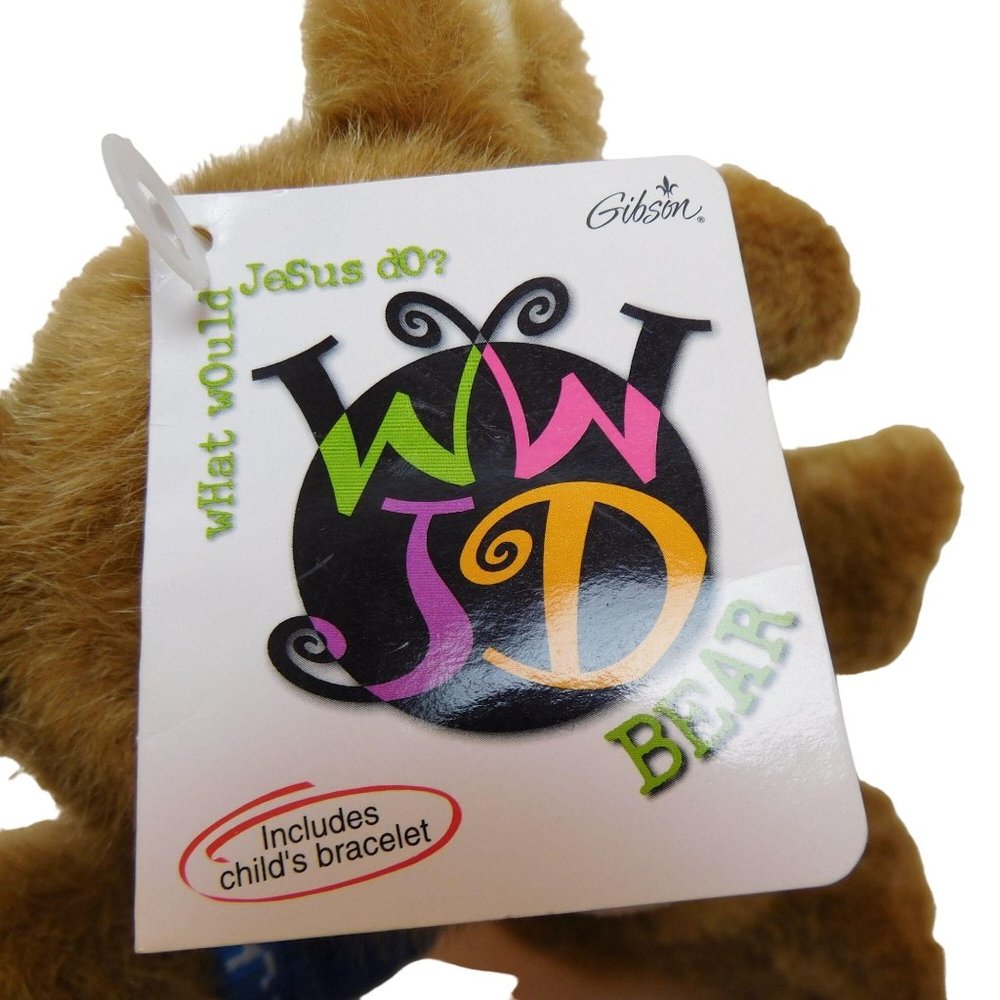 What Would Jesus Do Blue Sweater & Bracelet 8" Plush Bear W/Tags Stuffed Animal - Picture 8 of 9